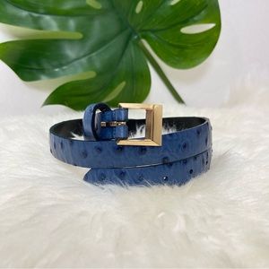 M. M. Lafleur The Greenwich Avenue Belt Blue Ostrich Medium